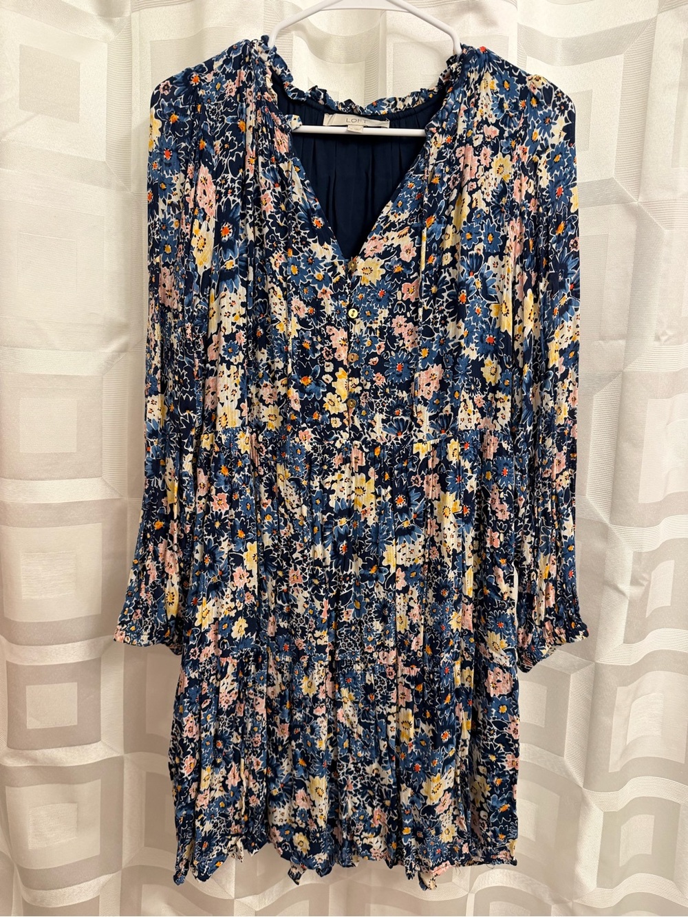Loft Ann Taylor desert garden floral tiered mini dress blue boho medium